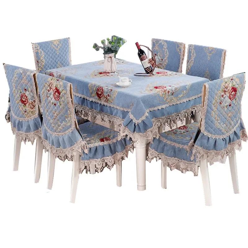 Non-Slip Jacquard Floral Lace Seat Cushion Flower Style Chenille Chair Covers Dining Room Hotel Chair Back Cover Tablecloths