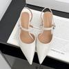 Sexy Pointed Toe Patent Leather Women Pumps Chunky Square Heel Front Rear Strap Mules Sandals Elegant Party Wedding Bridal Shoes