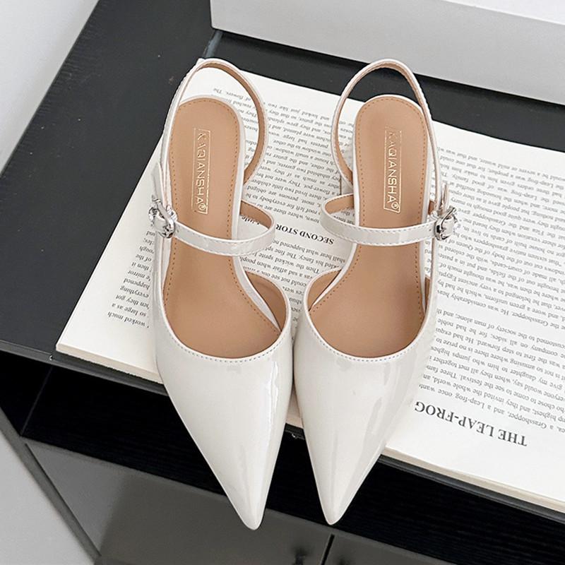 Sexy Pointed Toe Patent Leather Women Pumps Chunky Square Heel Front Rear Strap Mules Sandals Elegant Party Wedding Bridal Shoes