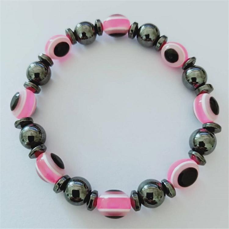 Magnetic Black Stone Elastic Bracelet with Blue Eye Beads - Popular European & American Jewelry