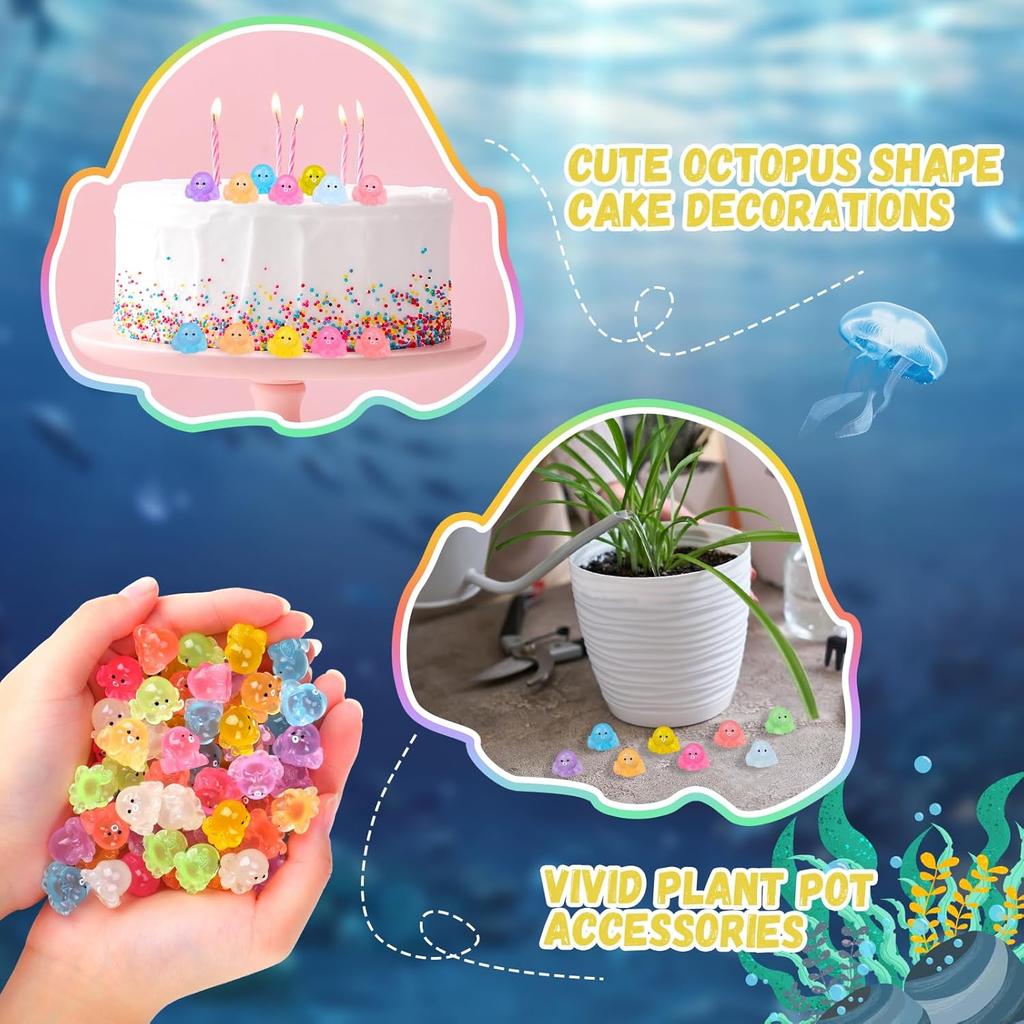 100/50Pcs Kawaii Luminous Colorful Octopus Mini Octopus Resin Animal Home Decor Fairy Garden Diy Dollhouse Decoration