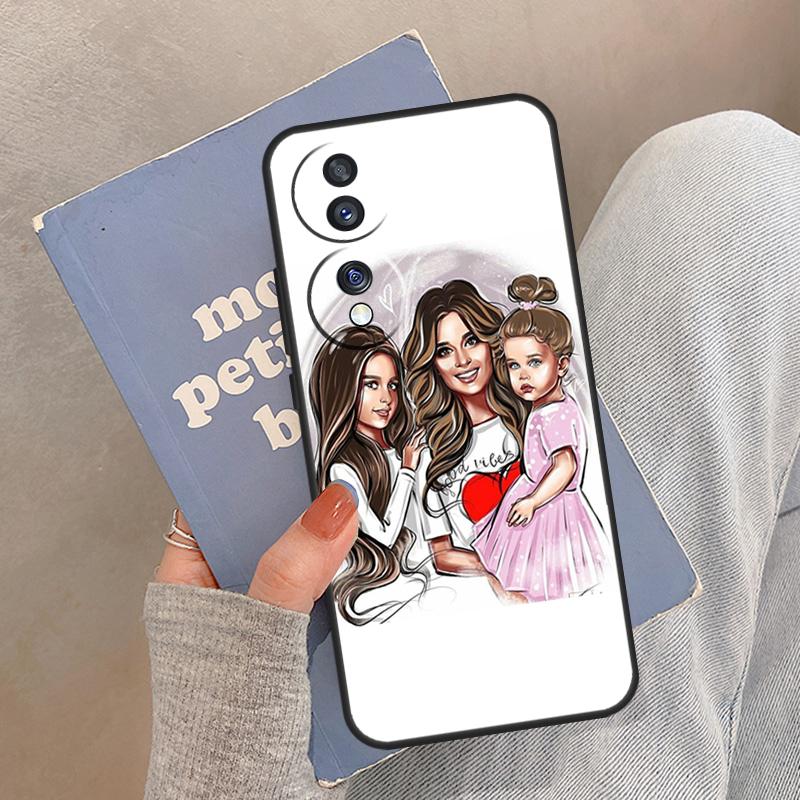 Black Brown Hair Baby Mom Girl Son Case For Honor Magic 8 Pro 5 6 7 Lite Cover For Honor 200 400 90 70 50 X8a X8b X9a X9b X9c