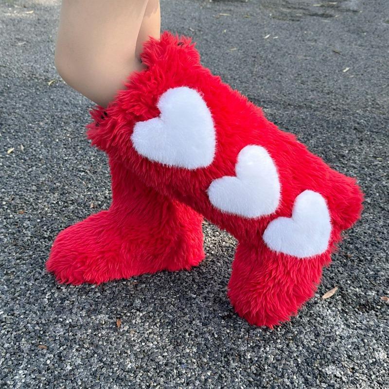 Winter snow shoes flat-bottomed long fluffy boots for women, piled and thickened waterproof and warm love snow boots for women