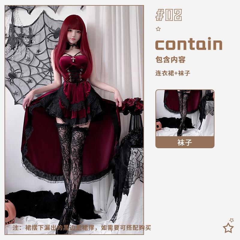 Dark Gothic Halloween Costume Ladies Dress Dovetail Witch Vampire Bride Show Costume