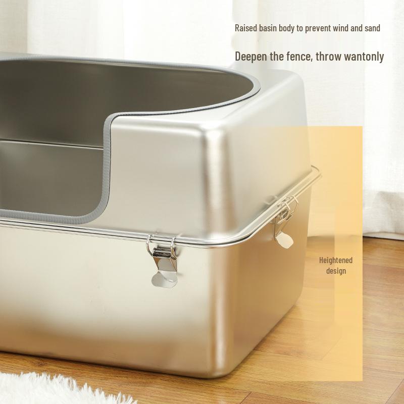 Stainless Steel Anti-Splash Cat Litter Box - High and Thickened Design