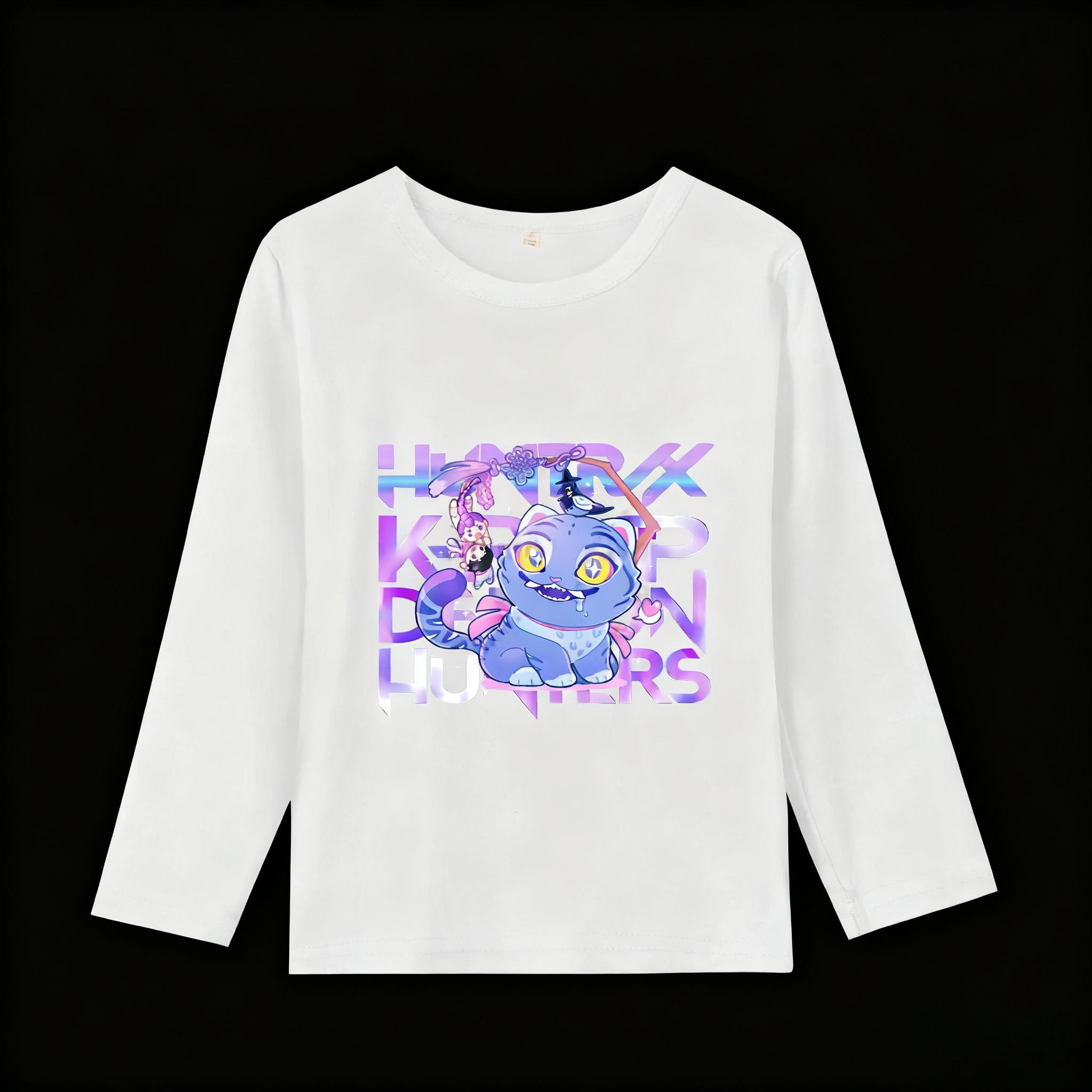 

K-Pop Истребители Демонов Футболки с длинным рукавом для девочек Кавайные мультяшные топы с принтом Детские повседневные футболки Осенняя детская одежда 120