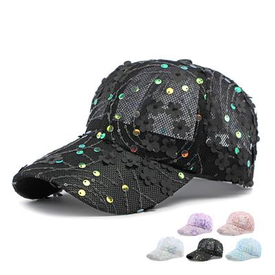 Summer Flower Sequin Cap Women's Outdoor Net Cap Breathable Baseball Cap