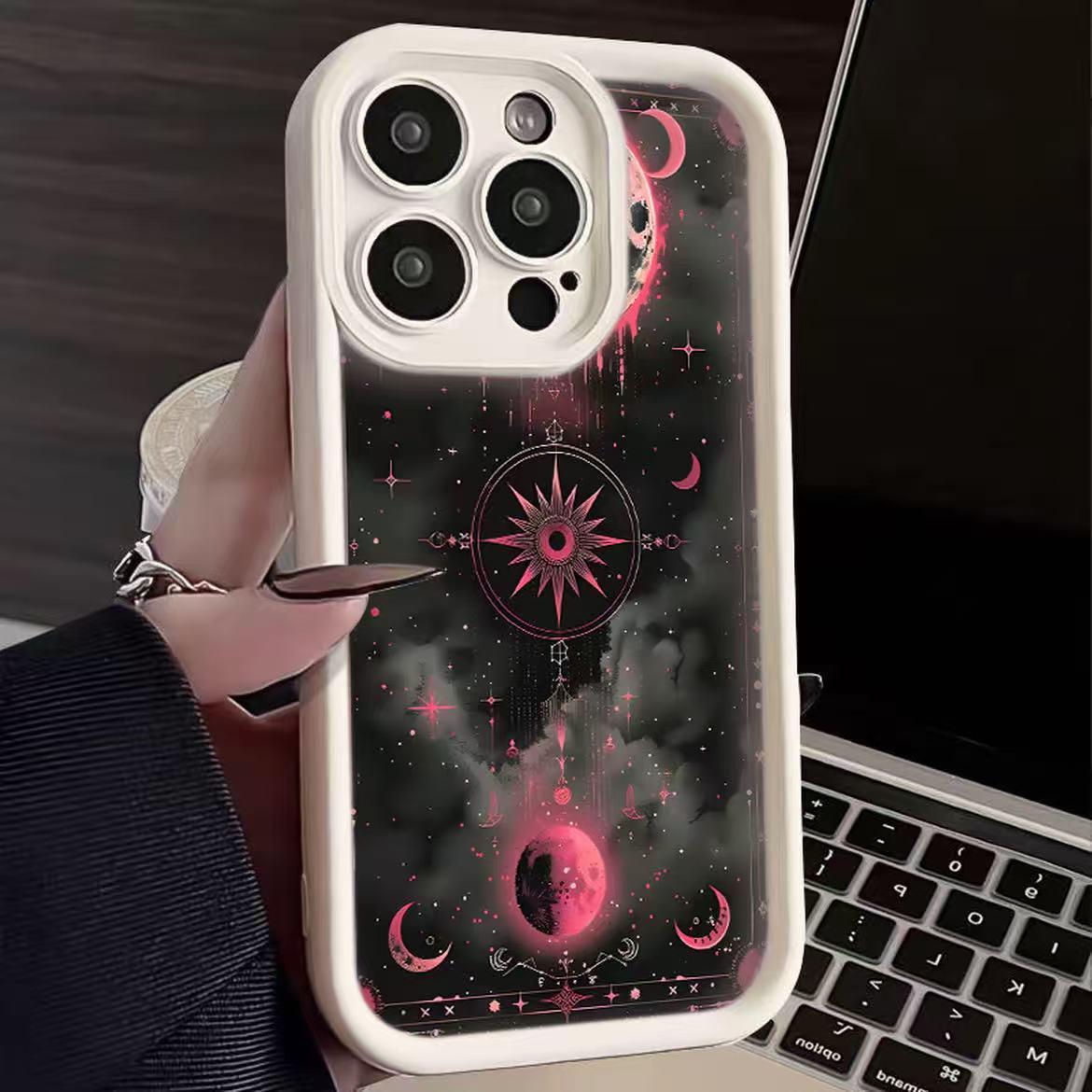 

New Blood Moon Apple iPhone Case - Fits iPhone 13, 14, 15, 16 Promax; Premium Trendy Design for Internet Celebrities iPhone 14 Pro Max гранат/белый