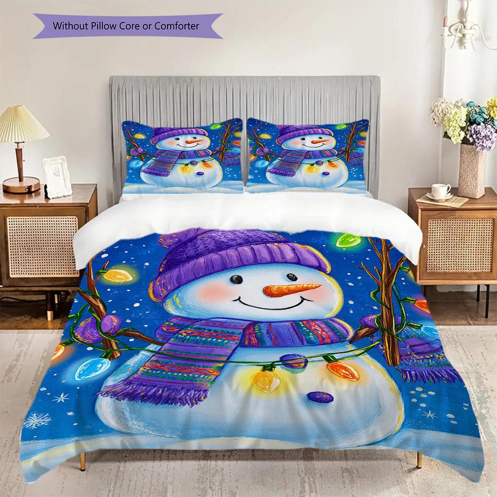 Snowman Pattern Bedding Quilt Set Quilt Cover Pillowcase Home Decoration Birthday Gift (1 * duvet cover + 2 * pillowcase, without core)