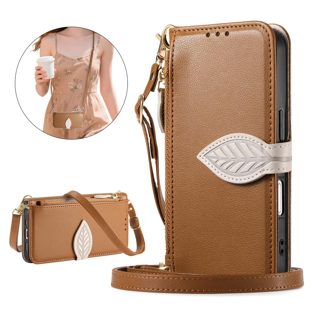 Blatt Umhängetasche Kartenfach Geldbörse Klapp Leder Handyhülle Für iPhone 17 Pro Max 16 Plus 15 14 13 12 Langes Lanyard Tasche Buchhülle