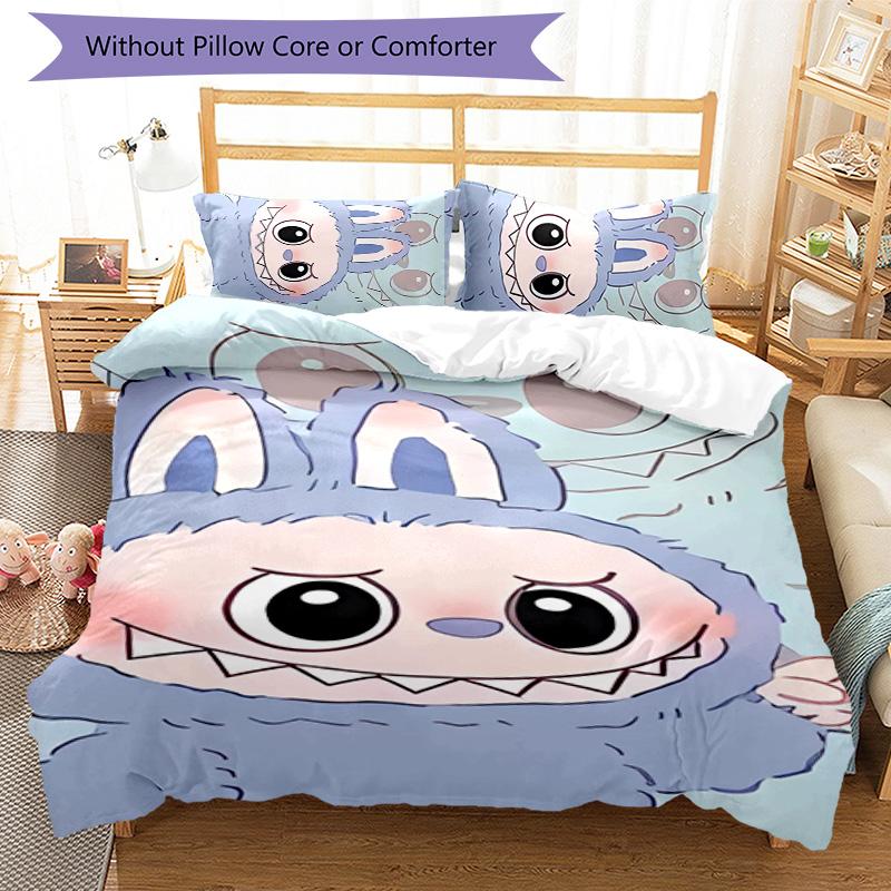 3pcs labubu pattern bedding set duvet cover set includes duvet cover &pillowcases, perfect all season bedroom decoration & gift
