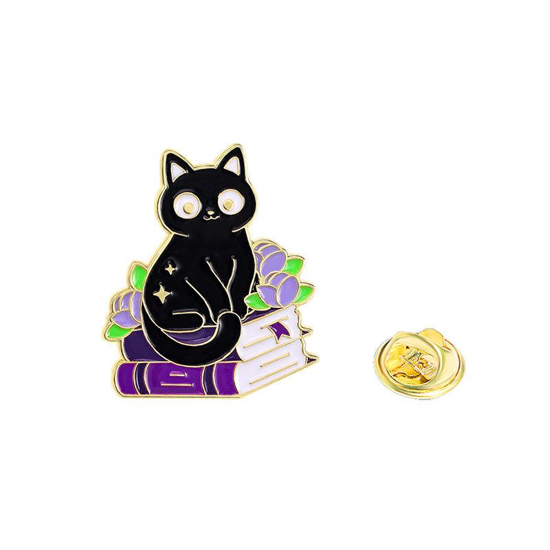 Original Enamel Alloy Brooch Cartoon Black Cat Magician Animal Lapel Pin for Backpack Clothes Decoration Cute Badge Accessory