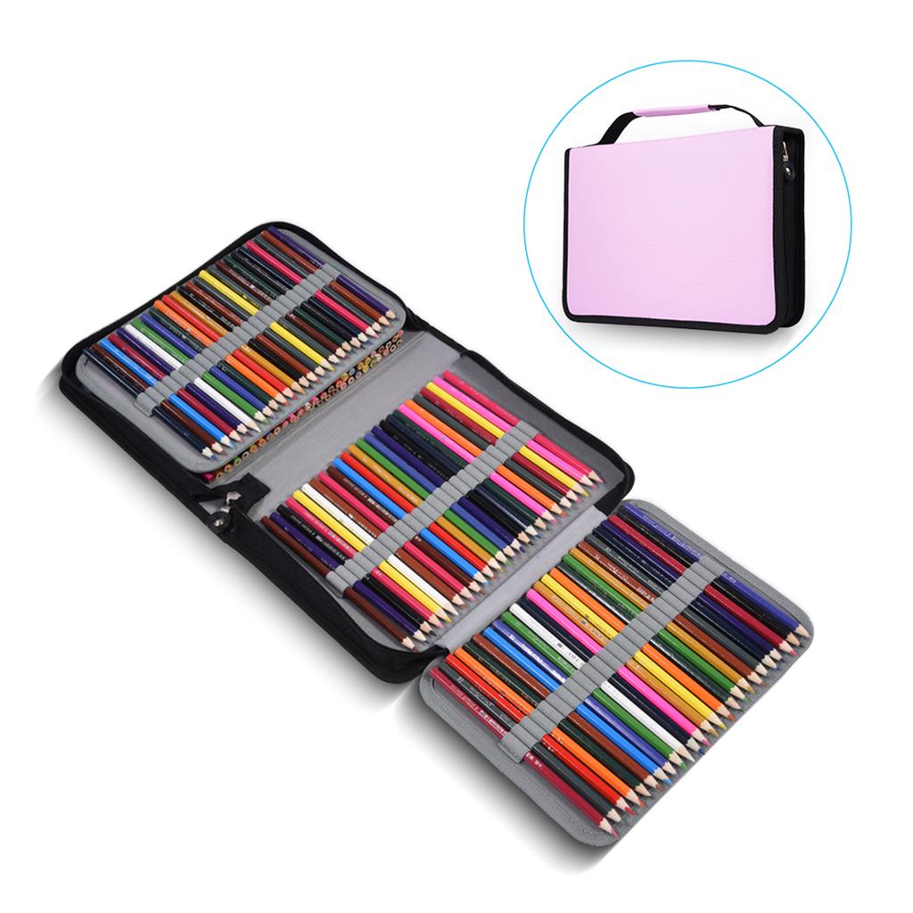 150 Slots Large Capacity PU Leather Fabric Pencil Case Zipper Pen Bag