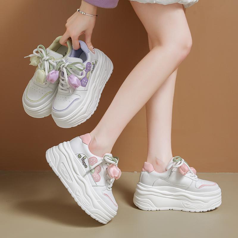 Fashion 8CM Women's Sports Shoes 2025 Autumn Pink Comfortable Fashion White Female Thick Bottom Skateboard Shoe Women Casual Sneakers