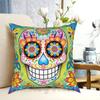 Colorful Sugar Skull Day Of The Dead Art Pillow Case Printed Home Soft Throw Pillow Sugar Skull Day Of The Dead Dia De