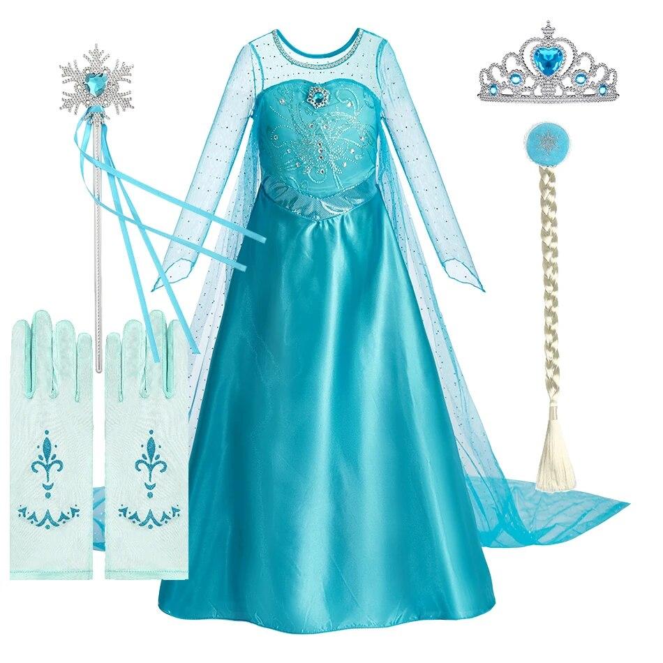 Halloween Elsa Dress for Girls Children Party Princess Costume Kids Disguise with Long Cloak Girl Snow Queen Carnival Clothes