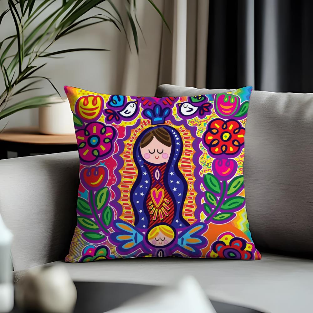 New Ccartoon Virgin Mary Artful Cushion Cover Antidustmite Pillowcase Invisible Zipper Silky Short Plush Sofa Cushion Cover