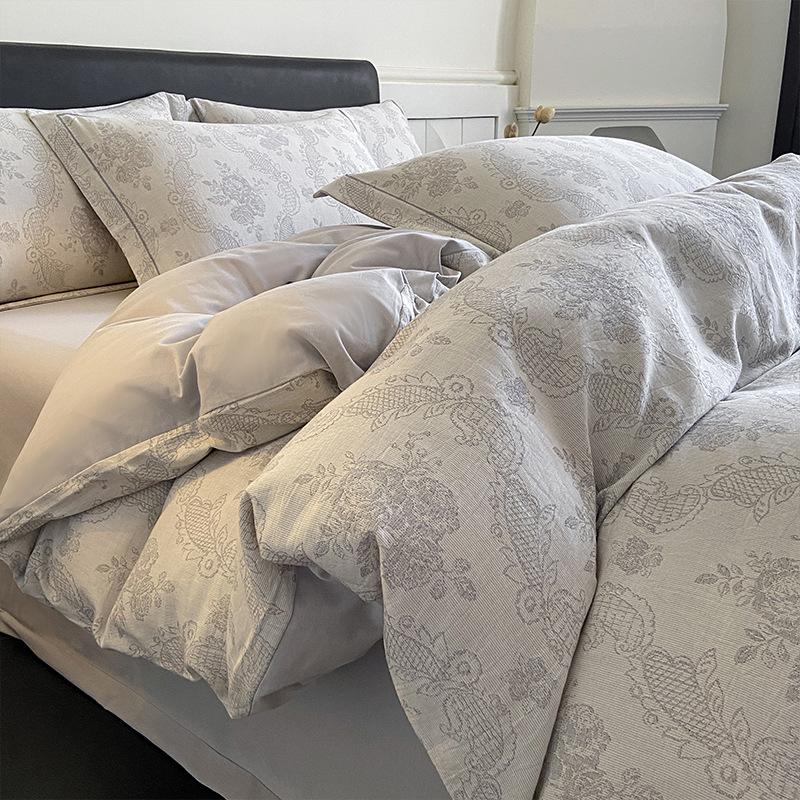 *Class A Jacquard Cotton 4-Piece Thick Flannel Wave Bedding Set, 1.8m*