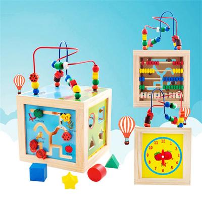 Bead Maze Activity Center for Kids - 5 In 1 Activity Cube Wooden Toy Abacus Learning Toys
