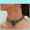 Vintage Geometric Silver Necklace Earring Set For Women With Glittering Crystals Spring