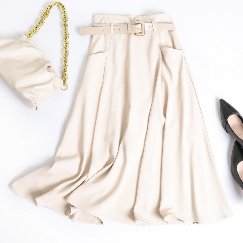 Fusta A-Line din Lână în stil francez pentru femei - Lungime mijlocie, Talie înaltă, Toamnă/Iarnă