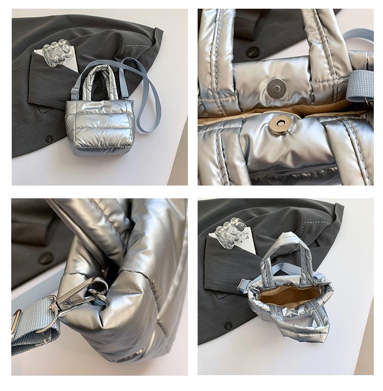 2024 Dámská ležérní módní taška přes rameno: Lehká péřová bavlněná bunda ve stylu pro podzim/zimu, všestranná kabelka a crossbody