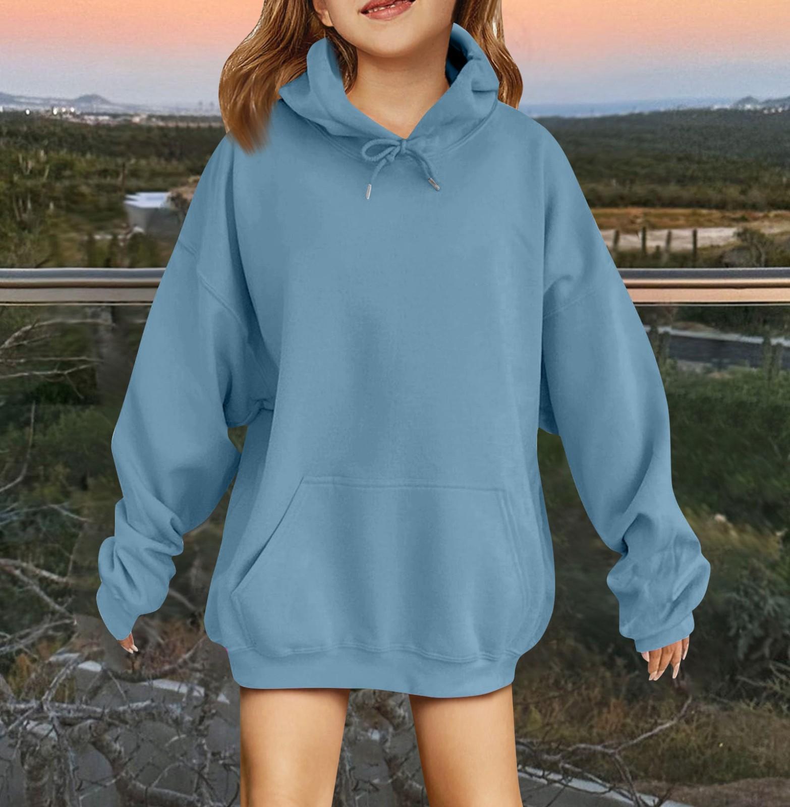 

Милые толстовки с капюшоном для девочек-подростков. Модные опрятные толстовки с капюшоном. Рубашки с длинным рукавом больших размеров. Одежда для девочек. 140 светло-синий