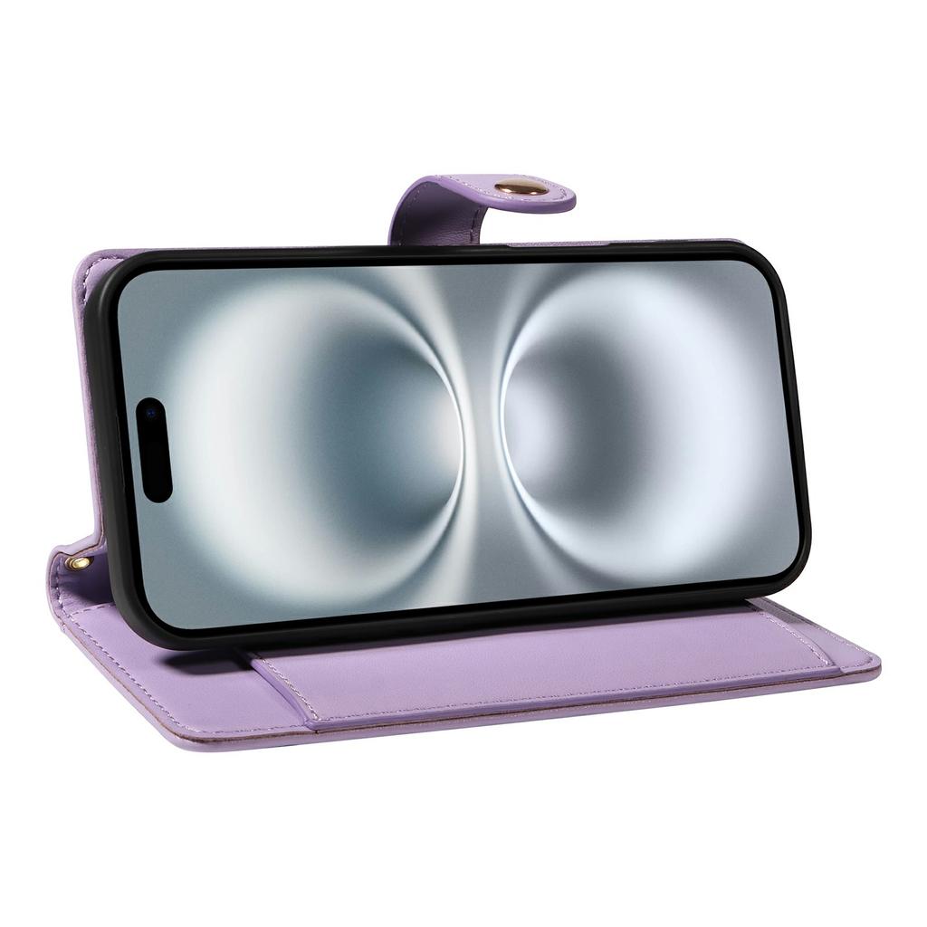 Pro iPhone 16 Peněženkové pouzdro s popruhy, Kosočtvercové kožené pouzdro na telefon se stojánkem