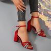 Fashion Summer Square Dance Sandals Women Adult Latin Dance Shoes Medium Heel Modern Dance Shoes Wear-resistant and Breathable