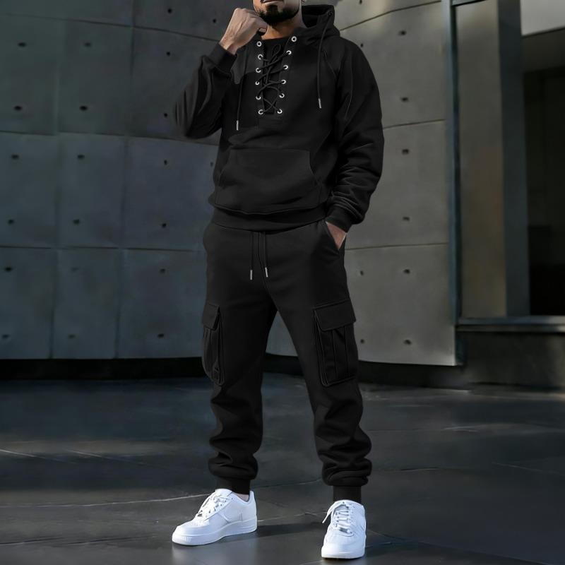 Heren Trainingspak 2 Delig Met Capuchon En Vetersluiting Sweatshirt En Cargo Joggingbroek Set