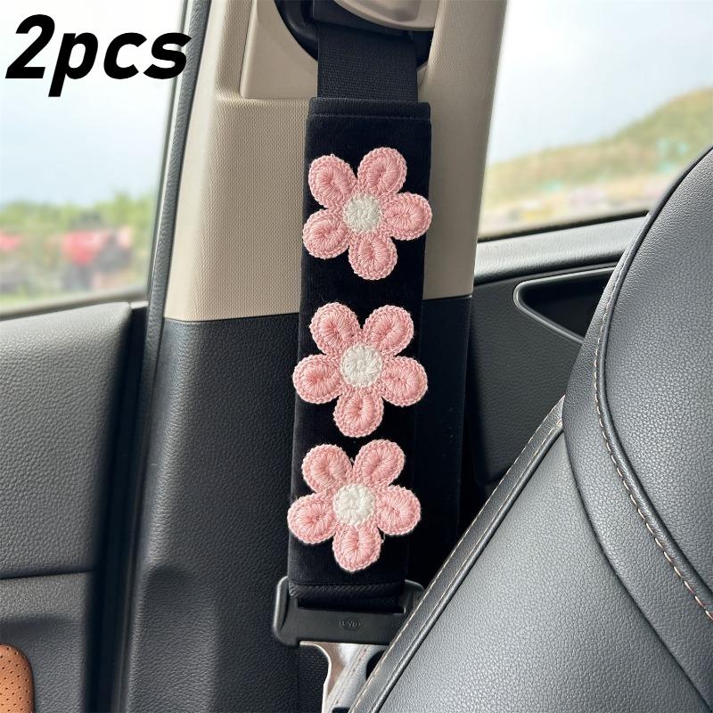 Car Seatbelt Cover Cute Embroidered Flowers Auto Shoulder Strap Protector Pad Seat Belt Harness Cushion for Children Women