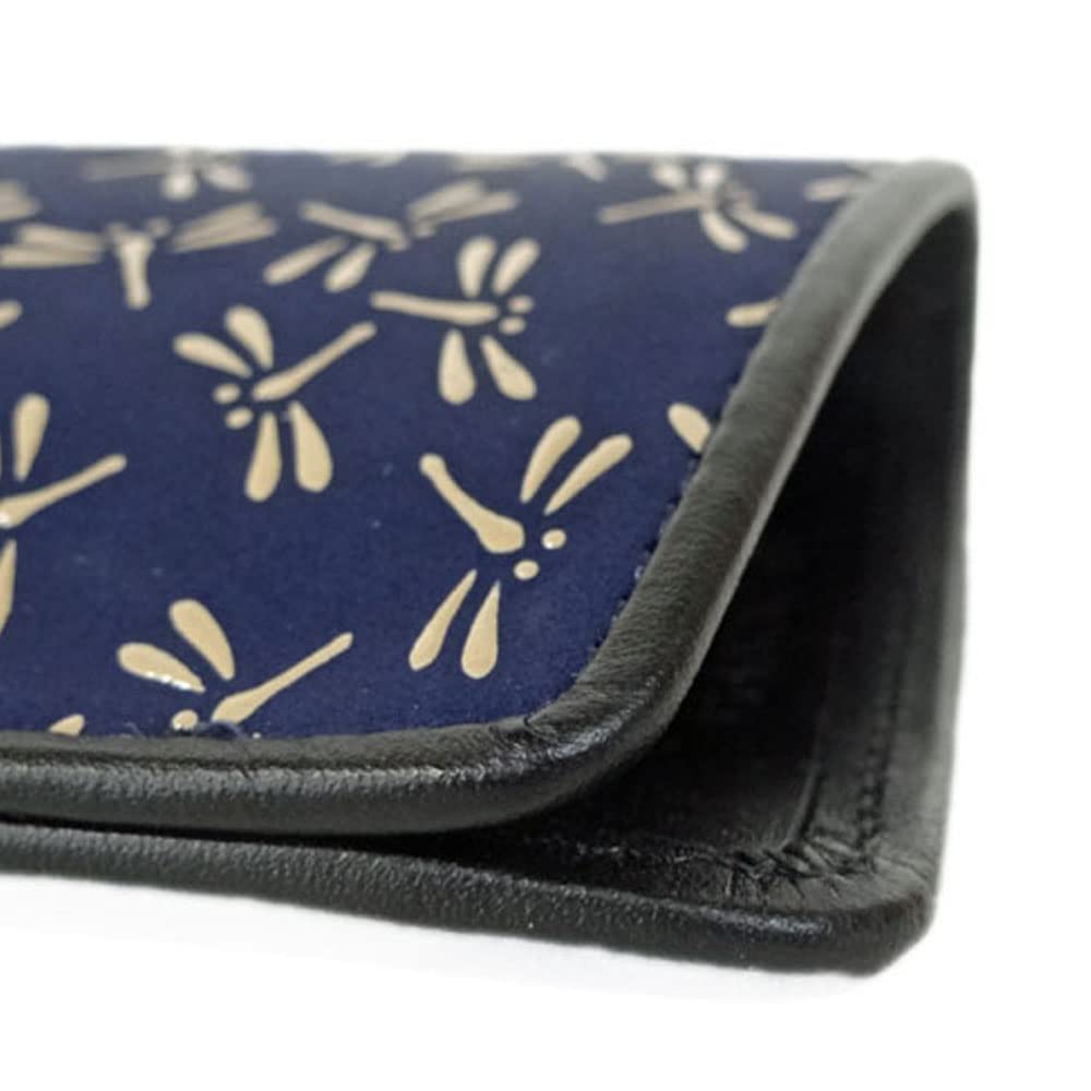 Inden Eyeglasses Sack Navy Blue Deerskin with White Dragonfly Soft 16cm x x Inden-ya 4203, Lacquer, Pattern, Type, 7.3cm 1.8cm