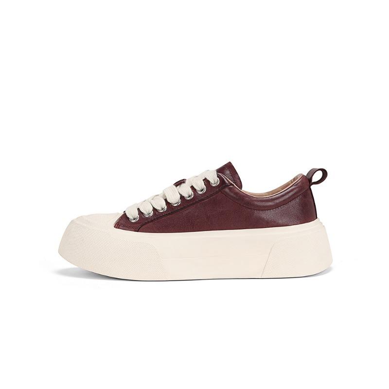 Cowhide Version~ Washed Horse Skin Muffin Thick-soled Sports and Leisure Board Shoes Women's Inner Height-increasing White Shoes