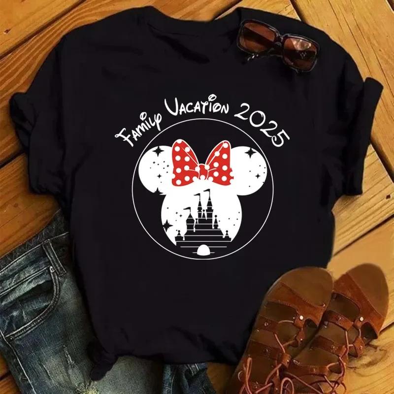 Disney Cartoon 2025 Travel Pattern Printed T-Shirt Summer Women's Casual Tops T-Shirt Fashion Clothing Harajuku Y2k T-Shirt