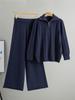 Women's Versatile Autumn/Winter Half-Zip Knit Top and Wide-Leg Pants Set