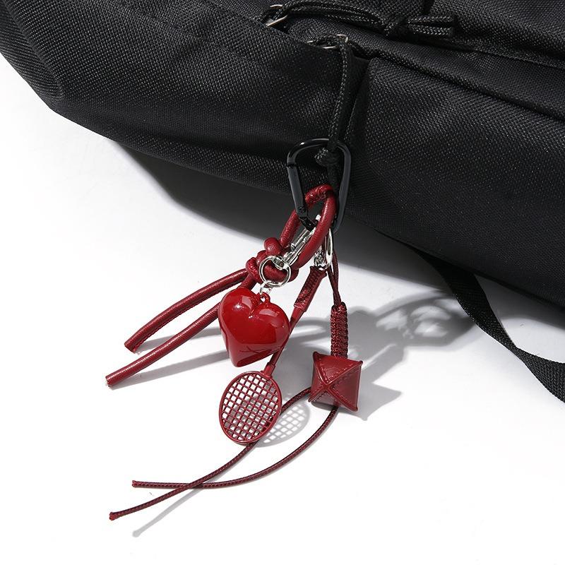 Miu Series Autumn and Winter Fashion Hand-woven Leather Rope Crystal Love Pendant Keychain Bag Hanging Car Pendant