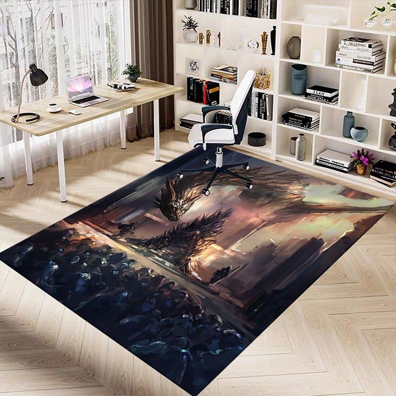 1pc Fire and Blood Office Carpet Chair Mats, Home Decor Mat Fantasy Theme Mat Durable Mat, Dragon Decor,Suitable for Fantasy Theme Lovers