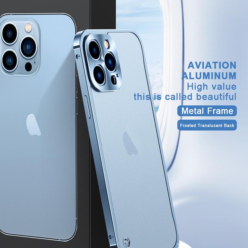 Coque de téléphone à cadre métallique Pour iPhone 17 11 12 13 14 15 16 Pro Max Alliage d'aluminium Protection Complète de l'Objectif Coque Arrière Métallique Plaqué Pour iPhone 13 mini