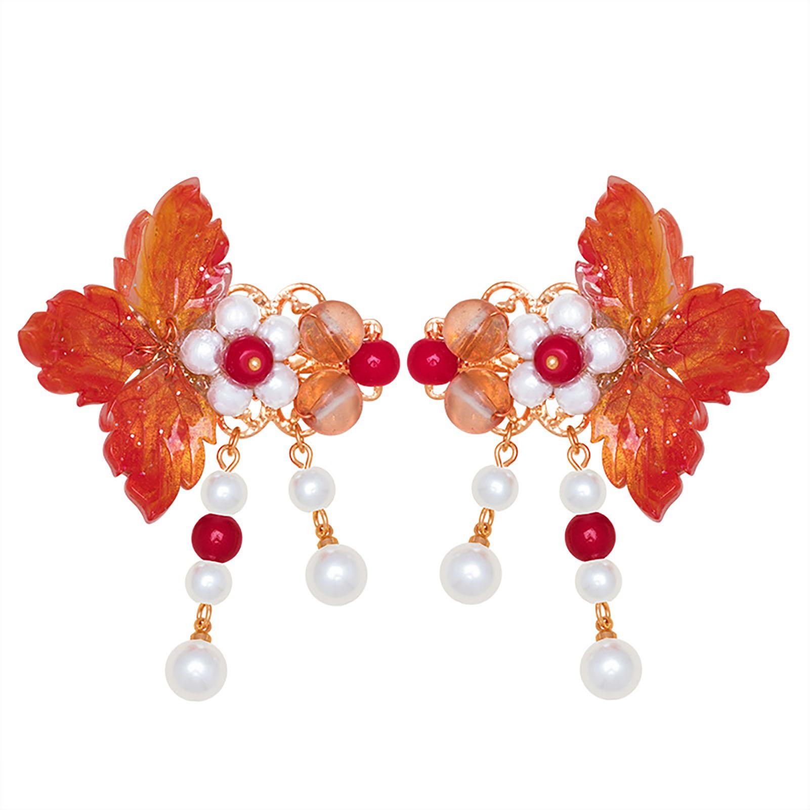 

Красные листья парная заколка для волос ручной работы яркий цветной жемчужный кисточка головной убор для дня рождения сценическая вечеринка шоу наряд Default