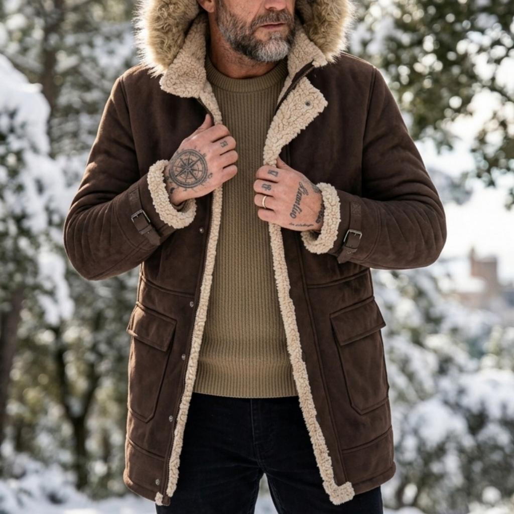 Men's Winter Thickened Fleece Lined Hooded Parka Jacket with Fur Collar S-5XL New Outdoor Hiking Warm Coat