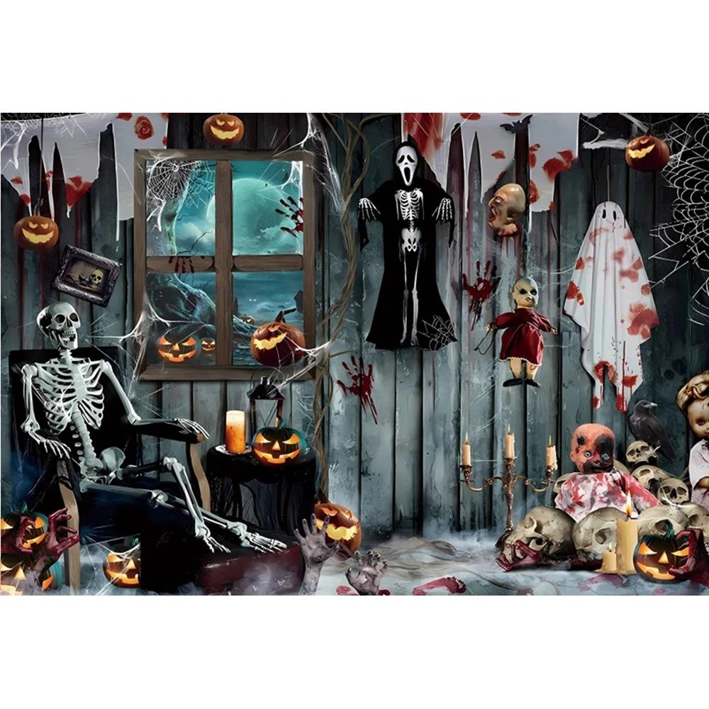 Tapiz de decoración de Halloween, casa embrujada, noche de terror, tumba aterradora, fantasma, calavera, bruja, castillo, fondo, tela, decoración de fiesta