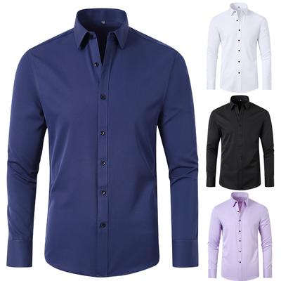 Large Size Men's Spring and Autumn Shirt Solid Slim Fit Top Long Sleeve Turn Down Collar T-shirt