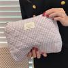 Large Capacity Cotton Makeup Bag Women Checkered Brushes Storage Bag Sweet Cute Travel Toiletry Bag Casual Ladies Soft Organizer
