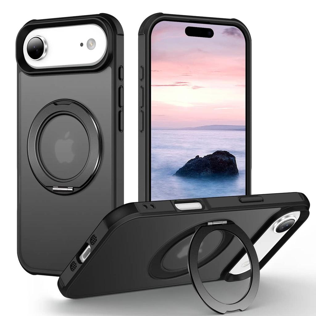 For iPhone 17 Pro Max/17 Air/17 Pro Case, 360° Magnetic Swivel Ring Holder with Metal Stand, Shockproof Anti-Vibration Cover