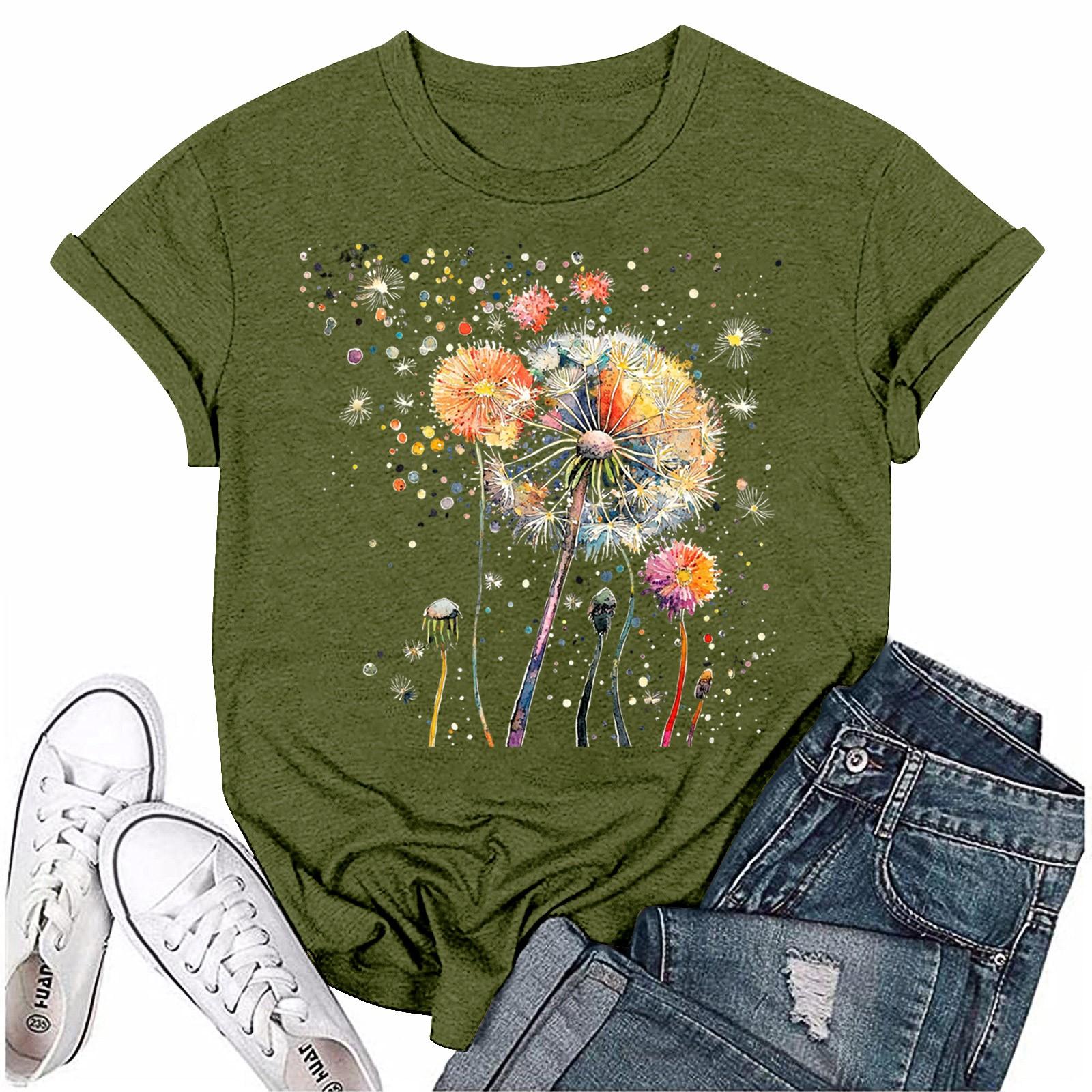 

Женская мода с принтом, круглым вырезом, коротким рукавом, футболка, пуловер, топ L армия зеленый