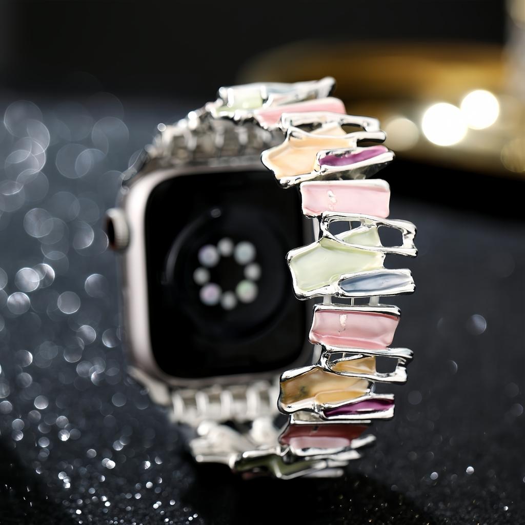 Dopamin Armband für Apple Watch 9 8 7 6 5 4 SE UItra 2 Geometrisches Damen Metall Elastisches Armband für iWatch 42mm 40 38 41 49 45 44mm