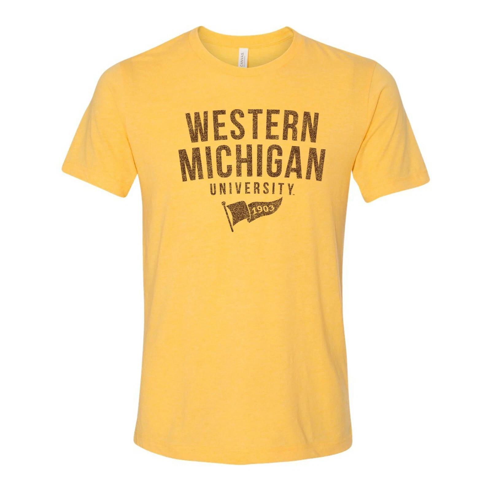Western Michigan Broncos Year Banner Triblend T Shirt - Yellow Gold Triblend 3XL