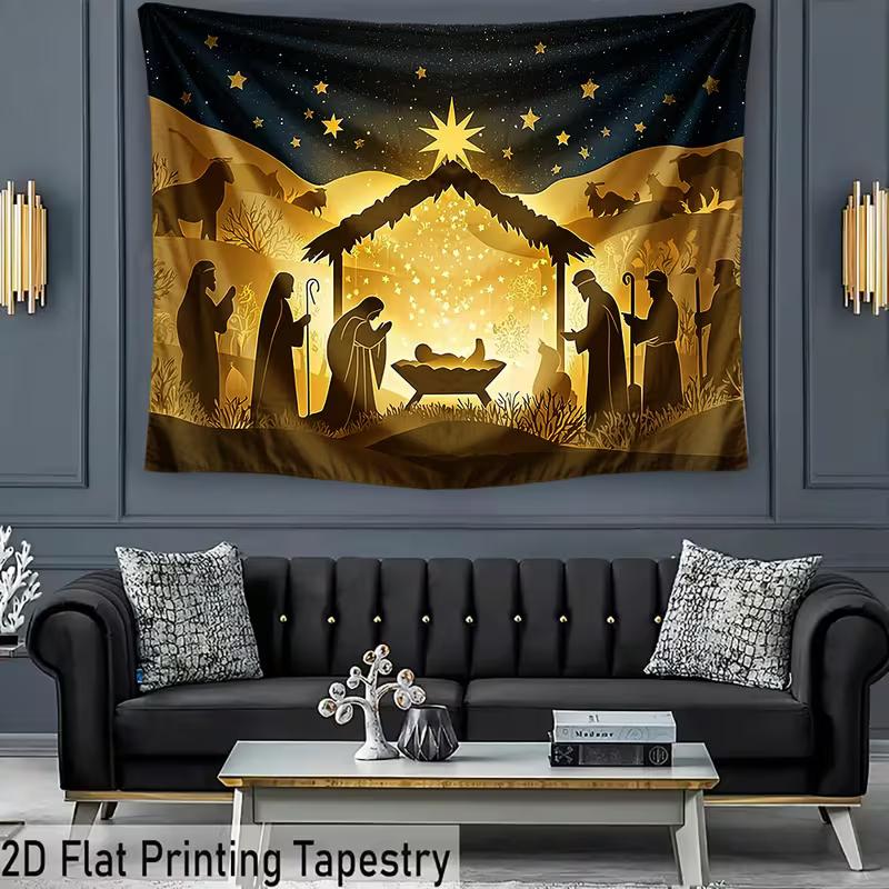Christmas Nativity 2D Backdrop, Holy Night Jesus Birth Silhouette Photography Background