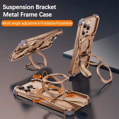360° drehbarer Halter Metall rahmenlose Handyhülle für iPhone 16 Pro Max Magsafe Magnetisches kabelloses Laden Aluminiumlegierung Stoßfeste Abdeckung