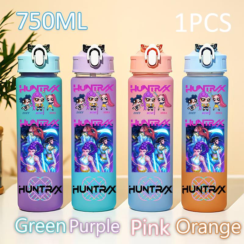 Kpop 750ML Dämonenjäger Wasserflasche K Pop Krieger Rumi Mira Zoey KPOP Trinkflasche Schule Huntrix Kürbis Plastik Wasserbecher